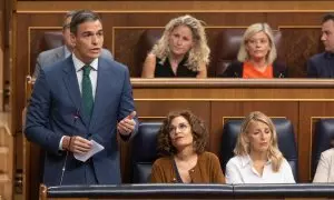 Pedro Sánchez, durante la sesión de control al Gobierno celebrada en el Congreso este miércoles.