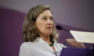 La ex delegada del Gobierno contra la Violencia de Género, Victoria Rosell, durante una reunión del comité de crisis, en el Ministerio de Igualdad.