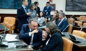 Enrique Santiago y Francisco Sierra, antes de una sesión el Congreso de la Comisión para la auditoría de la calidad democrática.