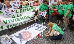 Una concentración de la Plataforma de afectados por la hipoteca (PAH) en Barcelona, a 2 de julio de 2024.