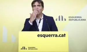 El viceconseller del Govern, Sergi Sabrià, durante la rueda de prensa de este jueves, donde ha dimitido de su cargo político en ERC.