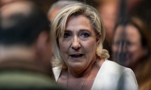 Marine Le Pen, durante el acto ‘Viva 24’ de VOX, en el Palacio de Vistalegre, a 19 de mayo de 2024.