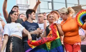 Varios de los concursantes de OT 2023 durante su actuación este miércoles en la Plaza de Pedro Zerolo de Madrid