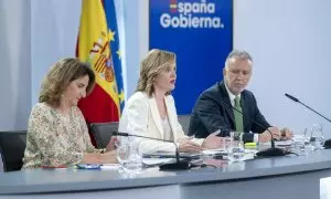 Teresa Ribera, Pilar Alegría y Ángel Víctor Torres, este martes en Moncloa.