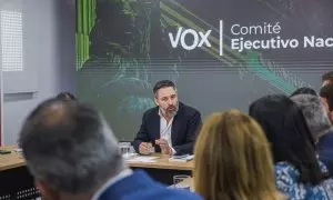 El líder de Vox, Santiago Abascal, durante una reunión extraordinaria del Comité Ejecutivo Nacional de VOX