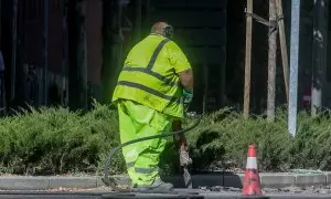 Foto de archivo de un trabajador de la construcción, a 2 de agosto de 2023, en Madrid.