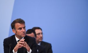 18 de julio de 2024. El presidente francés, Emmanuel Macron, en la sesión plenaria inaugural de la reunión de la Comunidad Política Europea (CPE) en el Palacio de Blenheim (Oxfordshire), Gran Bretaña.