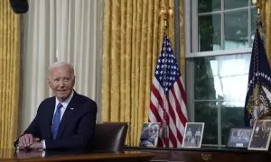 El presidente de EEUU Joe Biden se dirige al pueblo estadounidense desde el Despacho Oval, a 24 de julio.