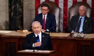 El presidente de Israel, Benjamín Netanyahu, durante su intervención en el Congreso de EEUU.