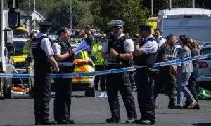 29/07/2024 Trabajo policial en Southport (Reino Unido), donde se ha detenido a un hombre tras un apuñalamiento múltiple, a 29 de julio de 2024.