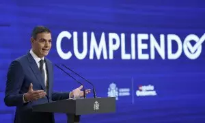 El presidente del Gobierno, Pedro Sánchez, durante el balance del curso político de este miércoles, antes del paréntesis de agosto.