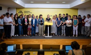 La portavoz de ERC, Raquel Sans, durante una rueda de prensa, en la sede de ERC, a 29 de julio de 2024, en Barcelona, Catalunya (España)