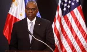 30 de julio de 2024. El secretario de Defensa de Estados Unidos, Lloyd Austin, en una conferencia de prensa en el campamento militar Aguinaldo, en Quezon, el 30 de julio de 2024.