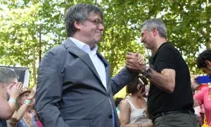 Foto de archivo del expresident de Catalunya, Carles Puigdemont, durante el acto de celebración del cuarto aniversario de la fundación de Junts, en el Théâtre de Verdure, a 27 de julio de 2024, en Amélie-les-Bains-Palalda.