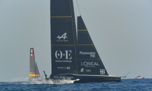 22 de agosto de 2024. Un modelo de Veleros AC75 durante la primera jornada de la última regata preliminar de la Copa América, el 22 de agosto de 2024.