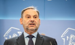 El diputado del Grupo Mixto José Luis Ábalos, durante una rueda de prensa, en el Congreso de los Diputados