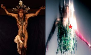 A la izquierda, la escultura 'El Cristo' de Manuela Trasobares, que ha sido objeto de polémica. A la derecha, una fotografía artística del músico Putochinomaricón.  Ambas imágenes se incluyen en el catálogo '@XES'.