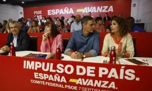 El secretario general socialista y presidente del Gobierno, Pedro Sánchez, durante el Comité Federal del PSOE en Madrid. EFE/ Juanjo Martín