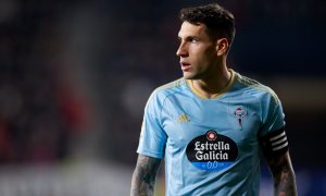 Hugo Mallo durante un partido entre CA Osasuna y RC Celta de Vigo, a 6 de marzo de 2023.