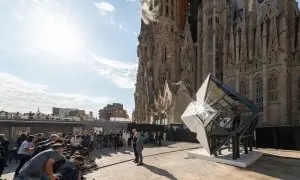 Fragment del prototip de la creu que coronarà la torre de Jesucrist de la Sagrada Família, concretament, la meitat d’un braç de la creu