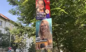 Carteles de las candidatas del Partido Socialdemócrata de Alemania (SPD) y la formación ultraderechista Alternativa para Alemania (AfD)  para las elecciones regionales de Brandeburgo