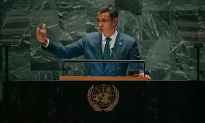 El presidente del Gobierno, Pedro Sánchez, durante su intervención en el debate general de la Asamblea de la ONU.