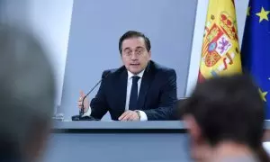 El ministro de Exteriores, José Manuel Albares, durante la rueda de prensa ofrecida este martes en Moncloa tras el Consejo de Ministros.