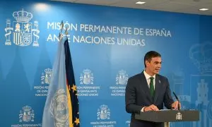 El presidente del Gobierno, Pedro Sánchez, durante su comparecencia ante la prensa en Nueva York la pasada semana.