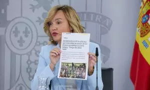 La ministra portavoz del Gobierno, Pilar Alegría, durante la rueda de prensa ofrecida este martes en Moncloa tras el Consejo de Ministros.