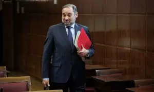 Ábalos a su llegada para comparecer durante la Comisión de Investigación sobre los contratos públicos realizados durante la pandemia, a 6 de mayo de 2024, en Madrid.