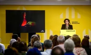 14/10/2024 - Marta Rovira, a la seu nacional d'ERC, en la conferència amb la qual ha fet balanç de la seva etapa com a secretària general.