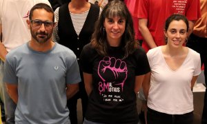 Els nous responsables del secretariat nacional de la CUP: Non Casadevall, Susana Moreno i Berta Ramis