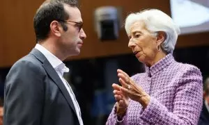 El ministro de Economía, Comercio y Empresa de España, Carlos Cuerpo y la presidenta del BCE, Christine Lagarde, al inicio de una reunión del Eurogrupo, a 7 de octubre de 2024.