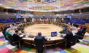 Vista de la reunión de los líderes de la UE, con la participación del presidente de Ucrania, Volodímir Zelenski, en el Consejo Europeo celebrado en Bruselas.