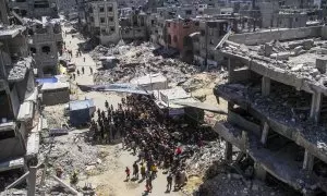 Foto aérea de la casas destruidas tras los ataques israelíes, al norte de la Franja de Gaza