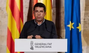 El president de la Generalitat valenciana, Carlos Mazón, ofrece una rueda de prensa tras un pleno extraordinario del Consell, a 4 de noviembre de 2024, en València.