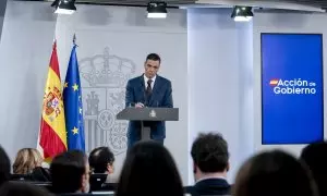 El presidente del Gobierno, Pedro Sánchez, en Moncloa este martes.