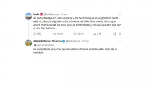 Más de 100 cuentas de la India en la red social X (antes Twitter) están difundiendo publicaciones en español en torno a la catástrofe provocada por la DANA