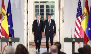 El expresidente de EEUU, Joe Biden, junto a Pedro Sánchez en Moncloa en 2022.