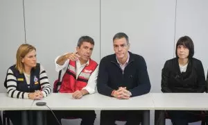 Carlos Mazón, Pedro Sánchez y Diana Morant,  durante una reunión en el Centro de Coordinación Operativo Integrado (CECOPI) de la Comunitat Valenciana,