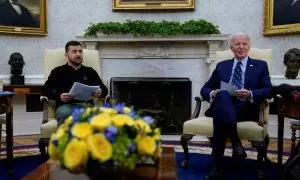 El presidente de EEUU, Joe Biden, en un encuentro con el presidente de Ucrania, Volodímir Zelenski, en el Despacho Oval de la Casa Blanca, el pasado mes de septiembre. . REUTERS/Elizabeth Frantz