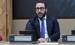 El presidente del Zamaro CF, Víctor de Aldama, comparece ante la comisión no permanente de investigación en el Parlament balear, a 20 de mayo de 2024.