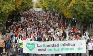 Manifestantes exigen la mejora de la Sanidad Pública en Granada, este domingo.