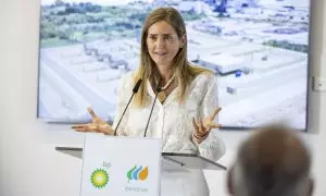 La secretaria de Estado de Energía del Ministerio para la Transición Ecológica y el Reto Demográfico, Sara Aagesen, interviene durante una presentación