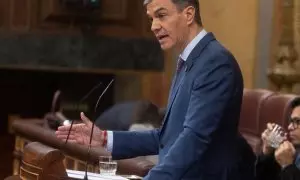 El presidente del Gobierno, Pedro Sánchez, durante su comparecencia en el Congreso.