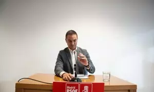 El ya exsecretario general del PSOE de Madrid, Juan Lobato, durante su intervención en la Asamblea de Madrid de este martes.