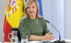 La ministra portavoz del Gobierno, Pilar Alegría, durante la rueda de prensa ofrecida este jueves en Moncloa tras el Consejo de Ministros.