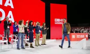 El presidente del Gobierno y secretario general del PSOE, Pedro Sánchez, este sábado en el Congreso Federal del PSOE que se celebra en Sevilla.