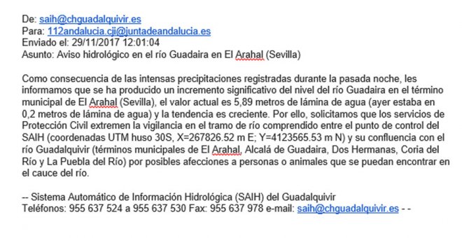 "Solicitamos que extremen la vigilancia": la alerta que llegó 146 minutos tarde a Fomento