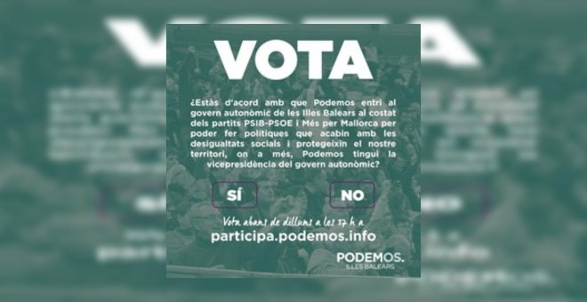 Podemos abre la consulta a la militancia de Palma de Mallorca para decidir si entra o no en el Govern